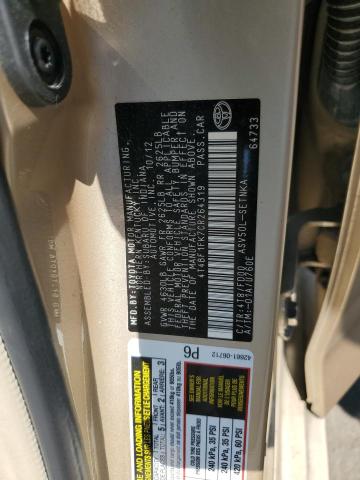 4T4BF1FK7CR264319 - 2012 TOYOTA CAMRY BASE 金色 照片 12