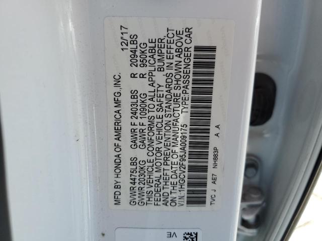 1HGCV2F95JA009175 - 2018 HONDA ACCORD TOURING თეთრი ფოტო 12