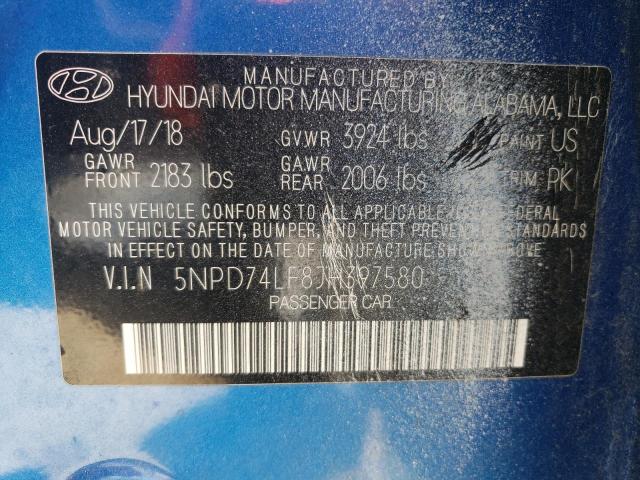 5NPD74LF8JH397580 - 2018 HYUNDAI ELANTRA SE BLUE photo 13