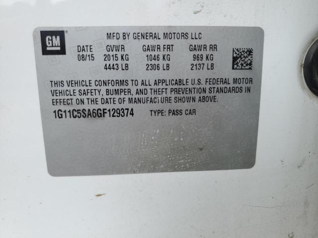 1G11C5SA6GF129374 - 2016 CHEVROLET MALIBU LIM LT 白色 照片 12