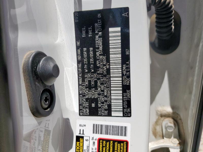 5TDGZRAH2LS502510 - 2020 TOYOTA HIGHLANDER XLE WHITE photo 13