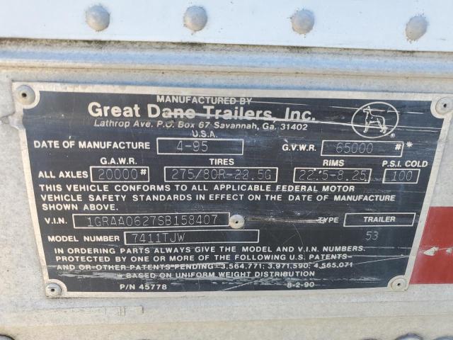 1GRAA0627SB158407 - 1995 GREAT DANE TRAILER SEMI TRAIL WHITE photo 10