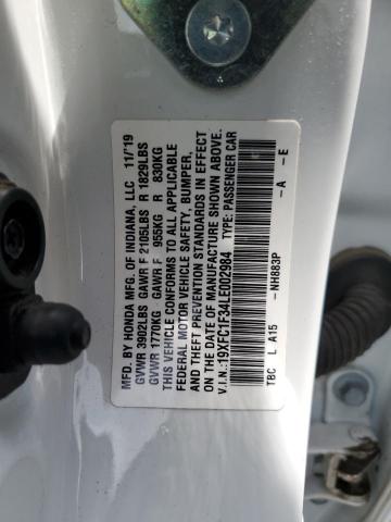 19XFC1F34LE002984 - 2020 HONDA CIVIC EX WHITE photo 12