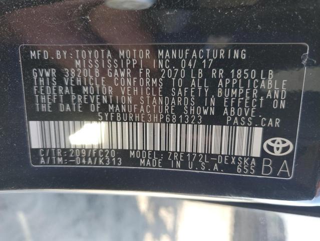 5YFBURHE3HP681323 - 2017 TOYOTA COROLLA L BLACK photo 13