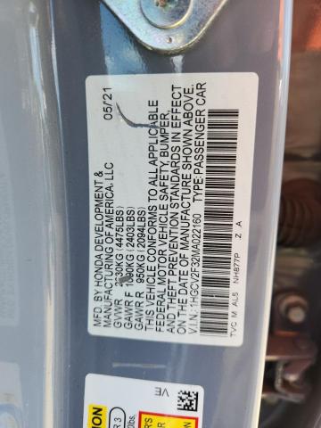 1HGCV2F32MA022160 - 2021 HONDA ACCORD SPORT 灰色 照片 12