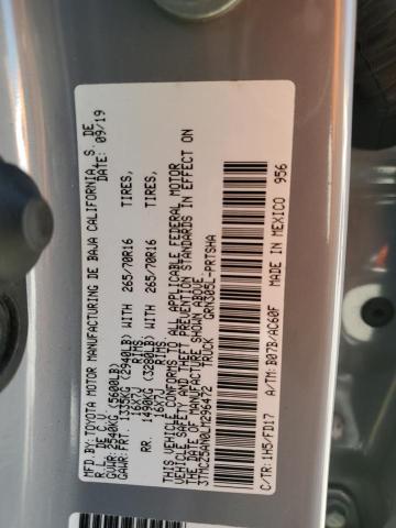 3TMCZ5AN0LM296472 - 2020 TOYOTA TACOMA DOUBLE CAB GRAY photo 12