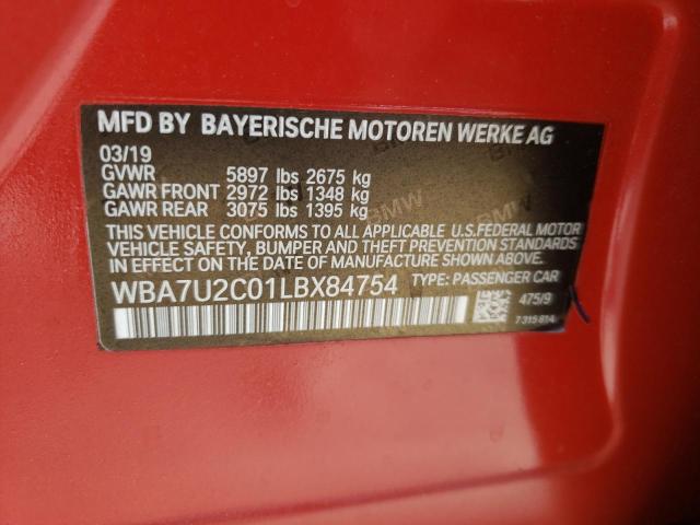 WBA7U2C01LBX84754 - 2020 BMW 750 XI RED photo 12