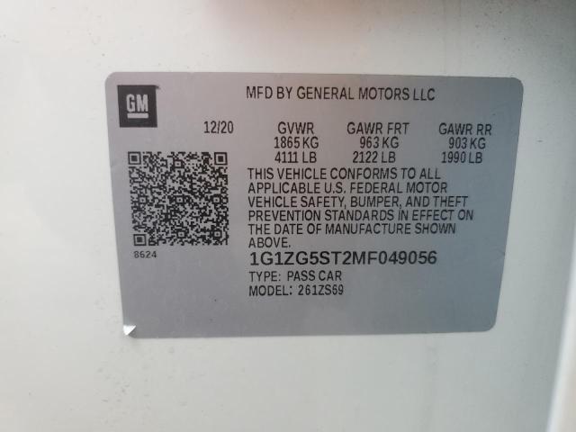 1G1ZG5ST2MF049056 - 2021 CHEVROLET MALIBU RS 白色 照片 12