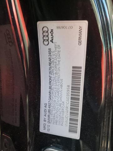 WAUCVAFR1CA035958 - 2012 AUDI S5 PREMIUM PLUS 黑色 照片 12