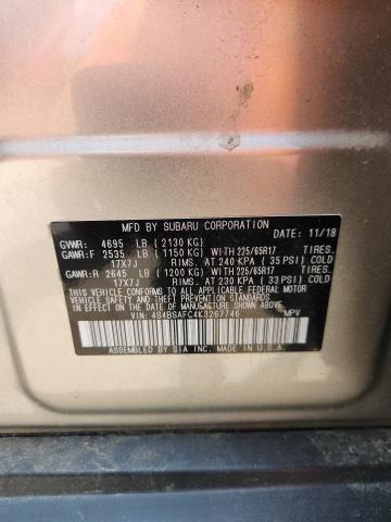 4S4BSAFC4K3267746 - 2019 SUBARU OUTBACK 2.5I PREMIUM SILVER photo 12