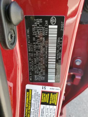 4T1C11AK5MU446512 - 2021 TOYOTA CAMRY LE RED photo 13