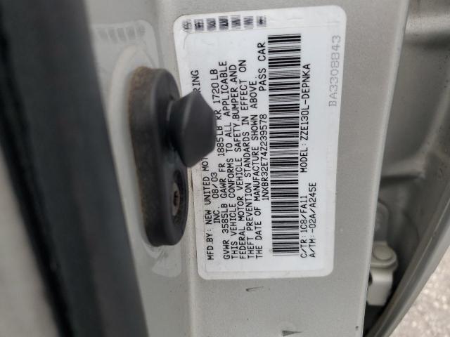 1NXBR32E74Z239578 - 2004 TOYOTA COROLLA CE SILVER photo 12