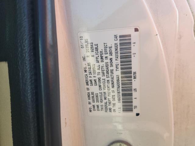 1HGCS1B77AA008441 - 2010 HONDA ACCORD EX WHITE photo 12