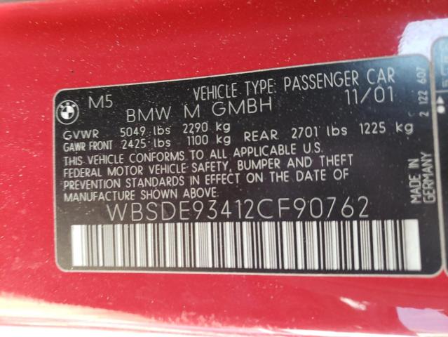 WBSDE93412CF90762 - 2002 BMW M5 RED photo 13
