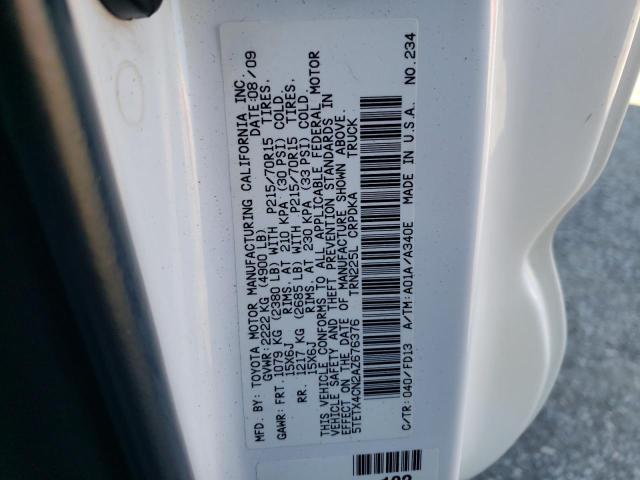 5TETX4CN2AZ676376 - 2010 TOYOTA TACOMA ACCESS CAB თეთრი ფოტო 10