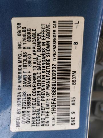 1HGFA16889L002232 - 2009 HONDA CIVIC EX 蓝色 照片 13