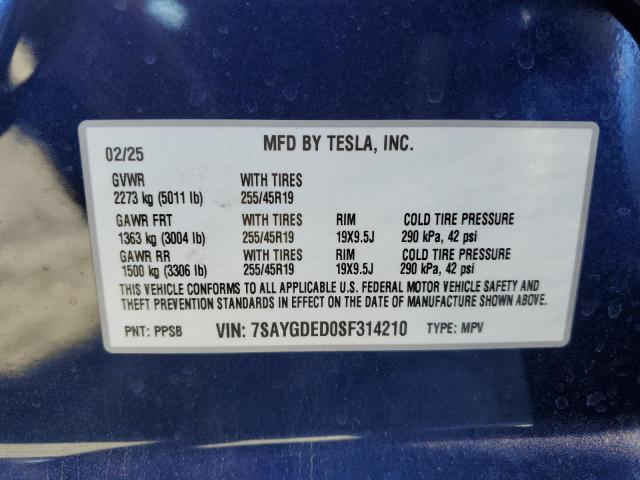 7SAYGDED0SF314210 - 2025 TESLA MODEL Y 蓝色 照片 13