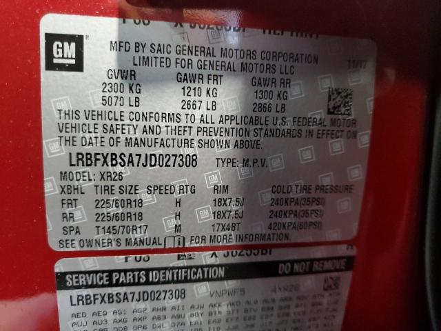 LRBFXBSA7JD027308 - 2018 BUICK ENVISION PREFERRED RED photo 13