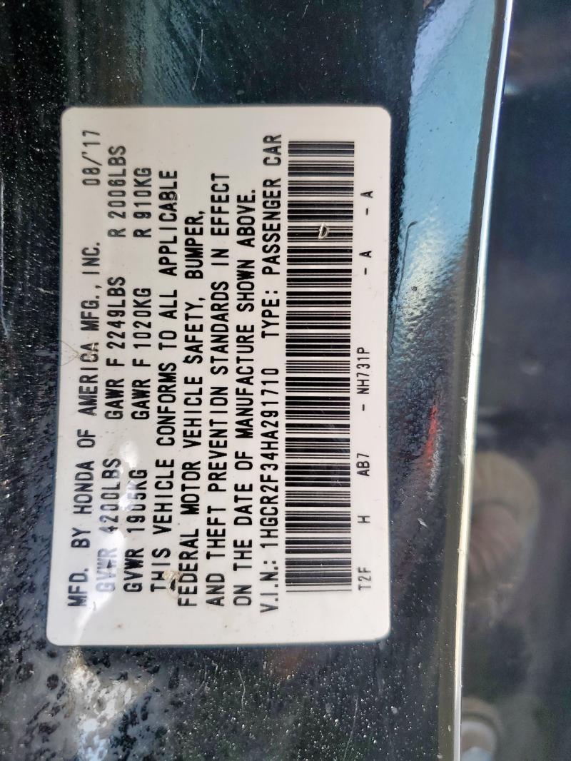 1HGCR2F34HA291710 - 2017 HONDA ACCORD LX Qara foto 12