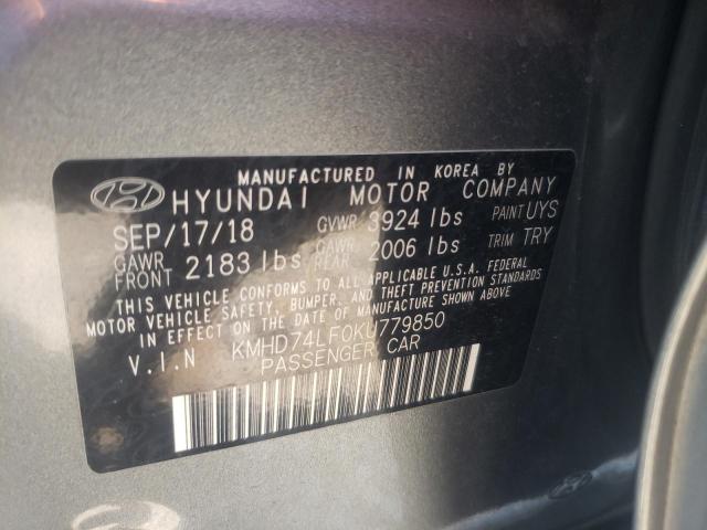 KMHD74LF0KU779850 - 2019 HYUNDAI ELANTRA SE GRAY photo 12