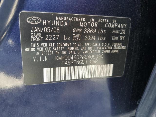 KMHDU46D28U405090 - 2008 HYUNDAI ELANTRA GLS BLUE photo 12