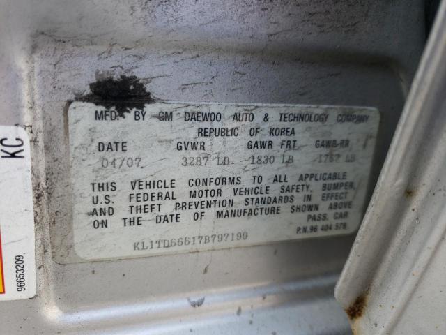KL1TD66617B797199 - 2007 CHEVROLET AVEO BASE Gümüş foto 12