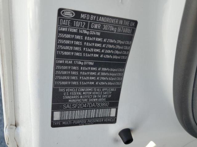 SALSF2D47DA783892 - 2013 LAND ROVER RANGE ROVE HSE WHITE photo 13