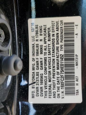 19XFC2F75HE011452 - 2017 HONDA CIVIC EX BLACK photo 13