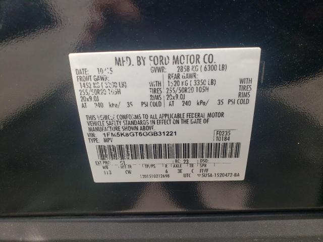 1FM5K8GT6GGB31221 - 2016 FORD EXPLORER SPORT 黑色 照片 12