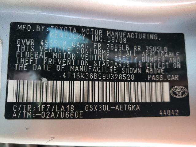 4T1BK36B59U328528 - 2009 TOYOTA AVALON XL SILVER photo 12