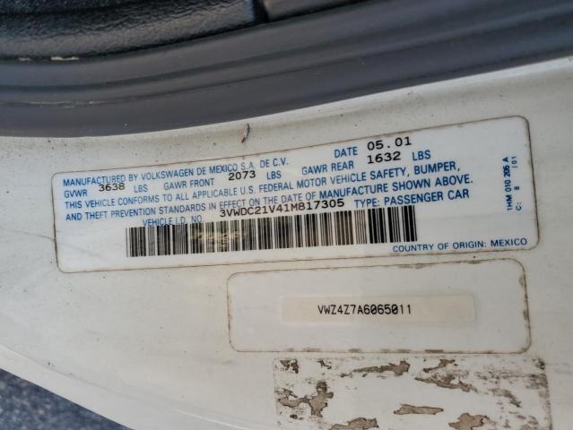 3VWDC21V41M817305 - 2001 VOLKSWAGEN CABRIO GLX WHITE photo 12