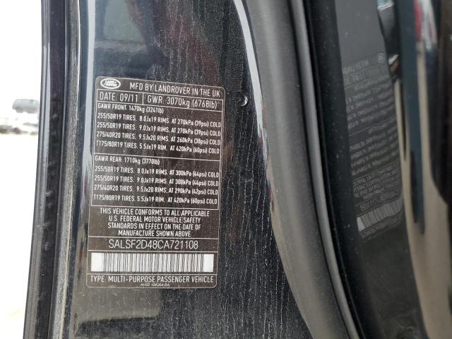 SALSF2D48CA721108 - 2012 LAND ROVER RANGE ROVE HSE BLACK photo 13