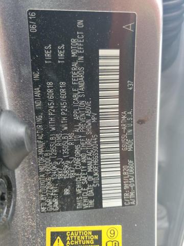 5TDJKRFH6GS500445 - 2016 TOYOTA HIGHLANDER XLE GRAY photo 10