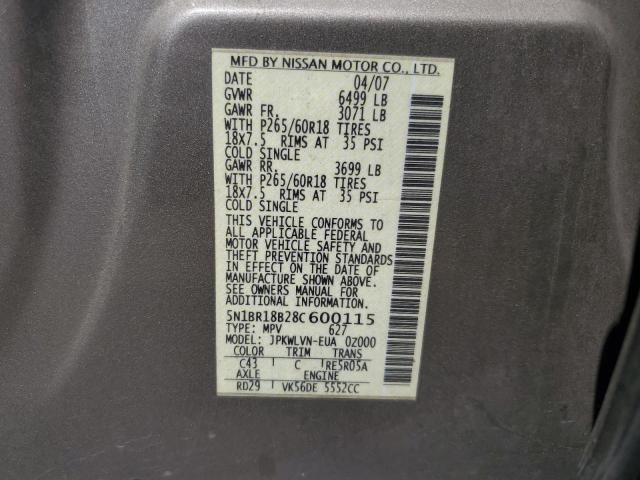 5N1BR18B28C600115 - 2008 NISSAN PATHFINDER LE SILVER photo 14