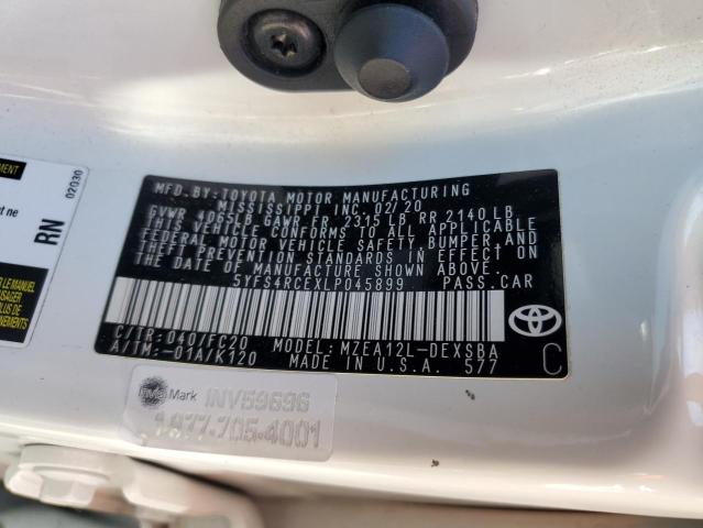 5YFS4RCEXLP045899 - 2020 TOYOTA COROLLA SE WHITE photo 12