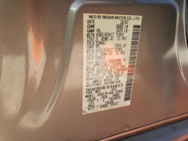 5N1AR18U38C634853 - 2008 NISSAN PATHFINDER S 米色 照片 12