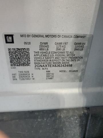 2GNAXTEX8J6343498 - 2018 CHEVROLET EQUINOX LT 银色 照片 13