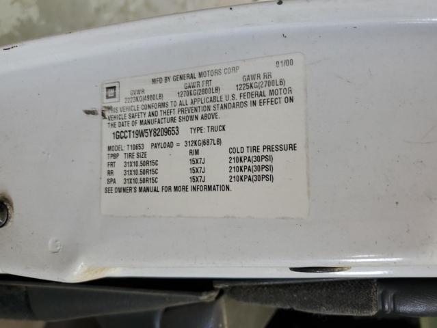 1GCCT19W5Y8209653 - 2000 CHEVROLET S TRUCK S10 WHITE photo 12