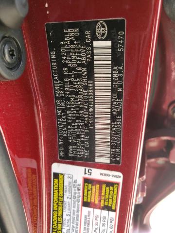 4T1B11HK4JU508480 - 2018 TOYOTA CAMRY L RED photo 13