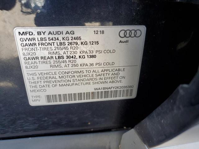 WA1BNAFY2K2035380 - 2019 AUDI Q5 PREMIUM PLUS BLACK photo 14