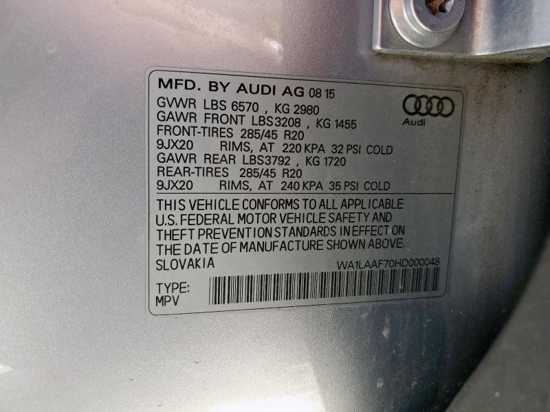 WA1LAAF70HD000048 - 2017 AUDI Q7 PREMIUM PLUS Күміс фото 13