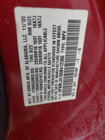 5FNRL38786B412386 - 2006 HONDA ODYSSEY EXL أحمر صورة 13