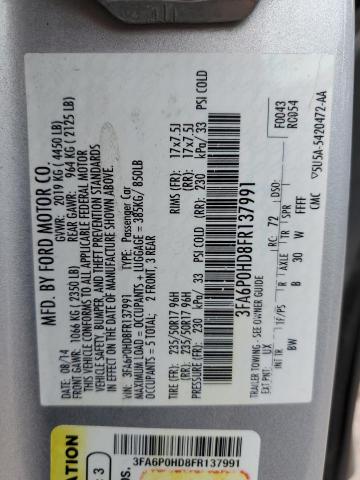 3FA6P0HD8FR137991 - 2015 FORD FUSION SE SILVER photo 12