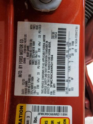 3FMCR9C66NRD11894 - 2022 FORD BRONCO SPO OUTER BANKS ORANGE photo 14