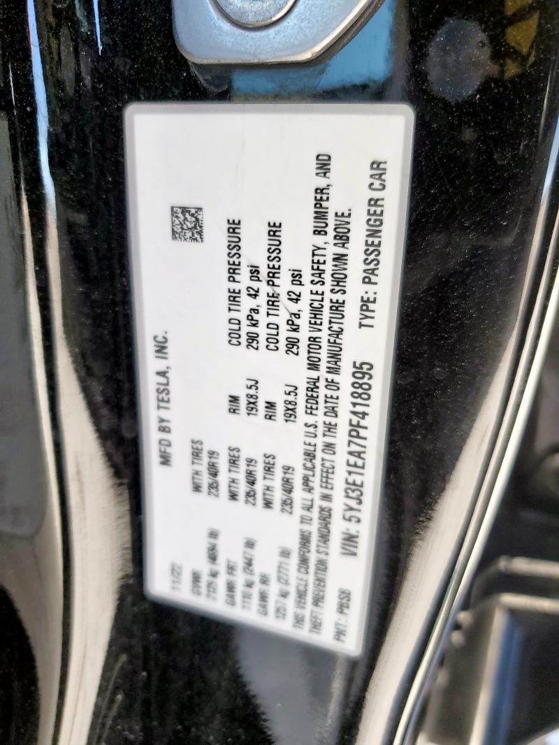 5YJ3E1EA7PF418895 - 2023 TESLA MODEL 3 BLACK photo 13