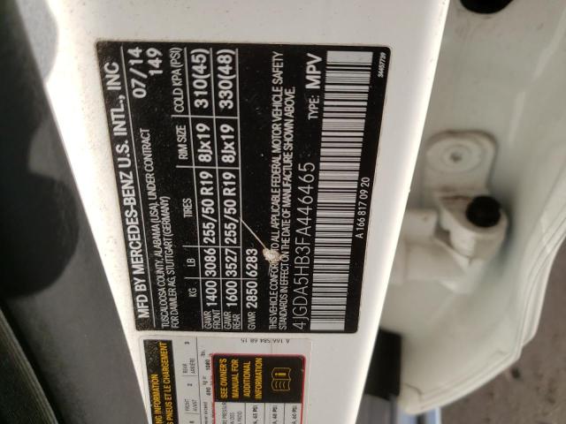 4JGDA5HB3FA446465 - 2015 MERCEDES-BENZ ML 350 4MATIC WHITE photo 12