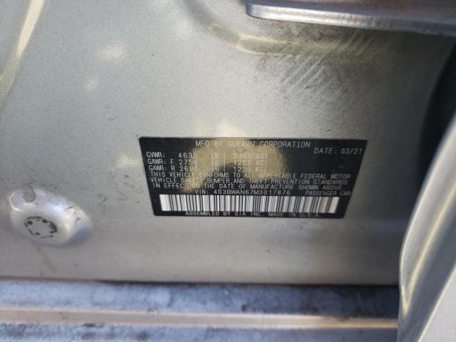 4S3BWAN67M3017876 - 2021 SUBARU LEGACY LIMITED SILVER photo 12