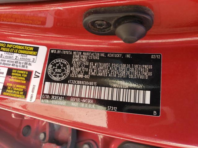 4T3ZK3BB9CU048615 - 2012 TOYOTA VENZA LE RED photo 13