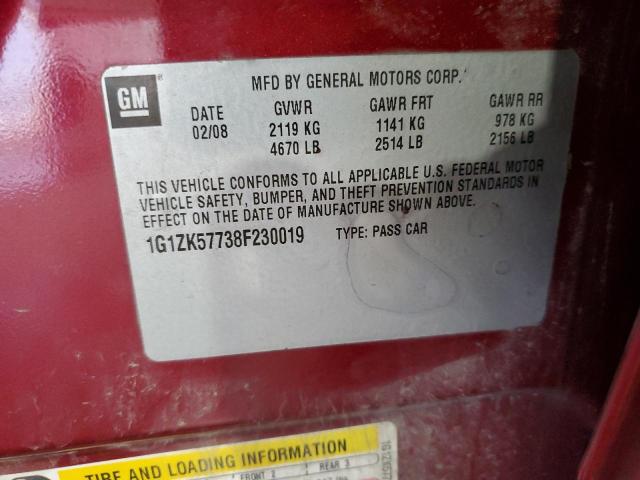 1G1ZK57738F230019 - 2008 CHEVROLET MALIBU LTZ ბურგუნდია ფოტო 12