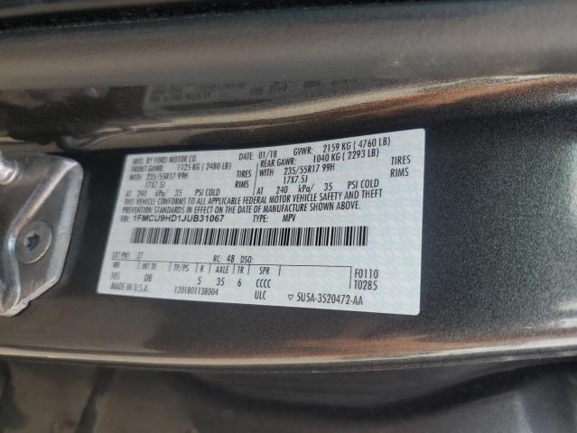 1FMCU9HD1JUB31067 - 2018 FORD ESCAPE SEL GRAY photo 13